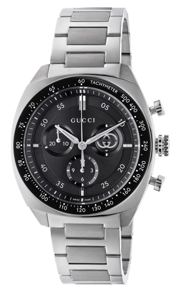 Gucci Interlocking Chronograph Stainless Steel Black Dial Quartz Mens Watch YA142316 Online