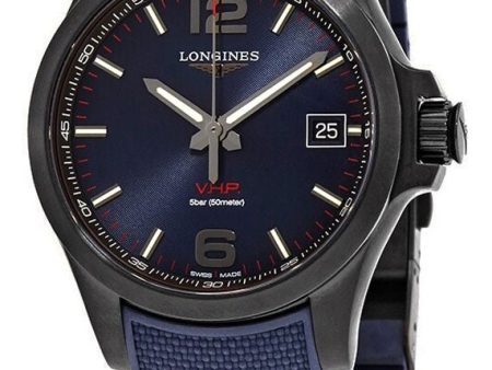 Longines Conquest V.H.P. Black PVD Blue Rubber Strap Blue Dial Perpetual Calendar Date Quartz Mens Watch L3.716.2.96.9 Fashion