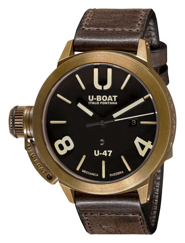 U-Boat Classico U-47 Automatic Bronze Black Dial Brown Leather Strap Date Mens Watch 7797 Online Sale