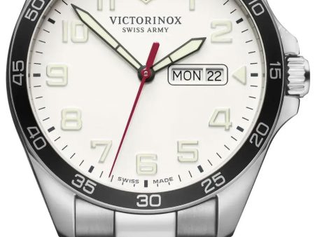 Victorinox Swiss Army FieldForce Stainless Steel Mens Watch White Dial Day Date 241850 on Sale