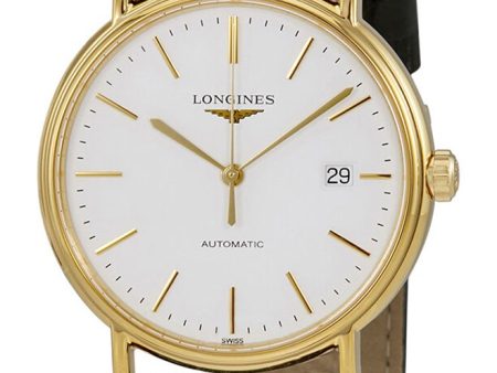 Longines Presence Automatic Yellow Gold PVD White Dial Black Leather Strap Date Mens Watch L4.921.2.12.2 Online Hot Sale