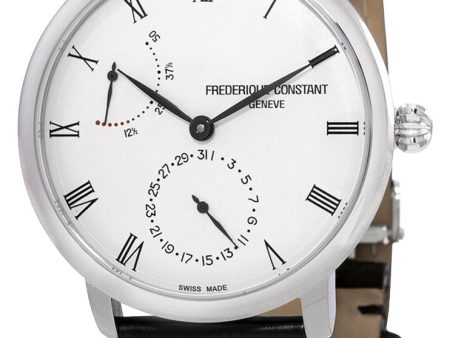 Frederique Constant Slimline Manufacture Power Reserve Automatic Stainless Steel Silver Dial Black Leather Strap Date Mens Watch FC-723WR3S6 on Sale