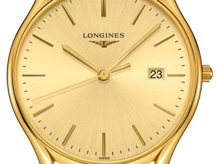 Longines Lyre Yellow Gold PVD Gold-Tone Dial Black Leather Strap Date Quartz Mens Watch L4.859.2.32.2 on Sale