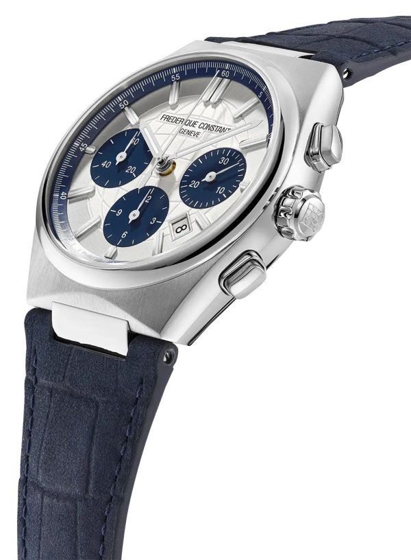 Limited Edition Frederique Constant Highlife Automatic Chronograph Silver Dial Blue Leather Strap Interchangeable Blue Rubber Steel Bracelet Date Mens Watch FC-391WN4NH6 For Cheap