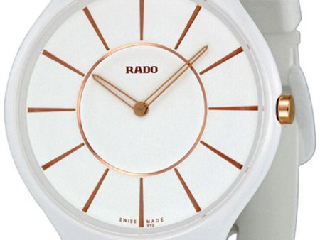 Rado True Thinline White Ceramic White Rubber Strap Womens Watch Quartz R27957109 Sale