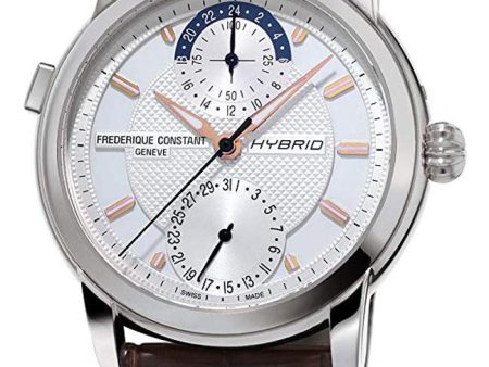 Frederique Constant Classic Hybrid Manufacture Automatic Mens Horological Smartwatch Worldtimer Stainless Steel Brown Leather FC-750V4H6 Sale