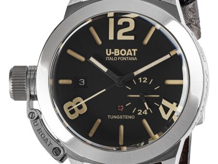 U-Boat Classico Tungsteno Automatic Stainless Steel Black Dial Brown Leather Strap Date Mens Watch 8893 For Sale