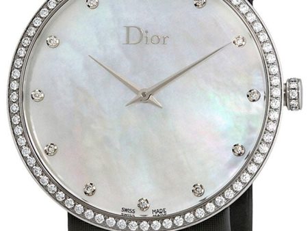 Dior La D de Dior Satine Stainless Steel Mother-of-Pearl Dial Diamonds Quartz Black Satin Womens Watch CD043114A001 Online Hot Sale