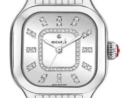 Michele Meggie Stainless Steel Square Silver Mirror Dial Diamonds Womens Watch MWW33B000012 Supply