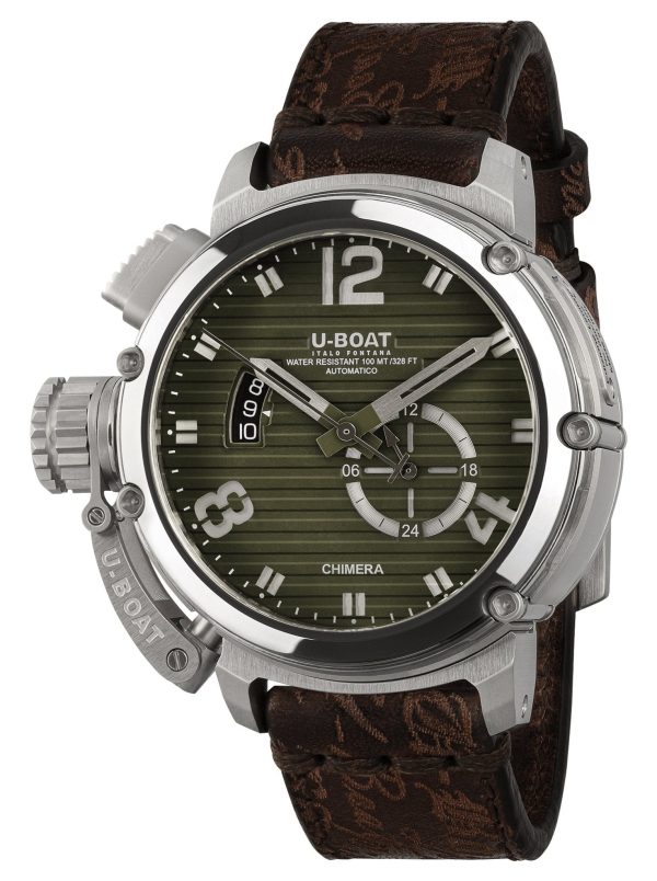 Limited Edition U-Boat Chimera Verde Automatic Stainless Steel Green Dial Brown Leather Strap Date Mens Watch 9604 Fashion