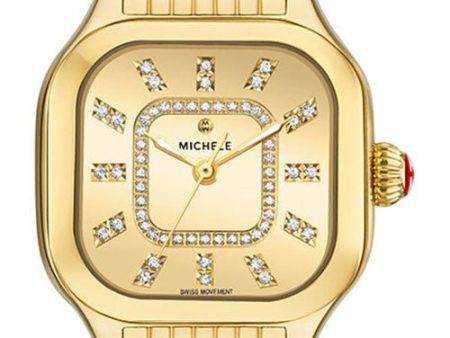 Michele Meggie 18K Gold-Plated Steel Diamonds Square Gold Dial Womens Watch MWW33B000013 Hot on Sale