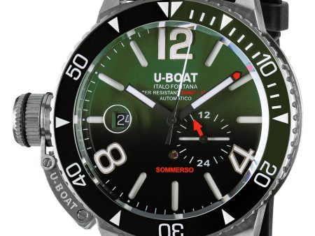 U-Boat Sommerso Automatic Stainless Steel Green and Black Dial Black Rubber Strap Date Divers Mens Watch 9520 Discount