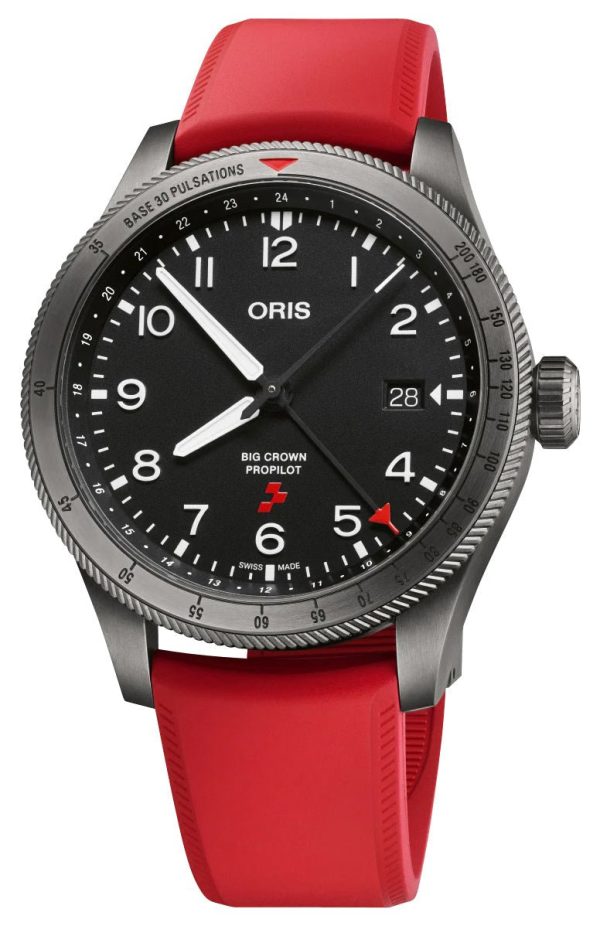 Limited Edition Oris Big Crown ProPilot GMT Rega Fleet Automatic Gray PVD Black Dial Black Leather Strap Interchangeable Red Rubber Strap Date Mens Watch 798 7773 4284 HB-ZQN-Set Online Sale