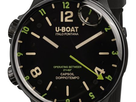 U-Boat Capsoil Doppiotempo Black DLC Steel Black Dial Black Rubber Strap Swiss Electro-mechanical Mens Watch 8840 For Discount