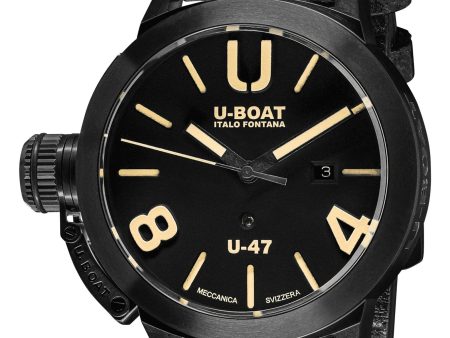 U-Boat Classico U-47 AB1 Automatic Black PVD Black Dial Black Leather Strap Date Mens Watch 9160 Supply