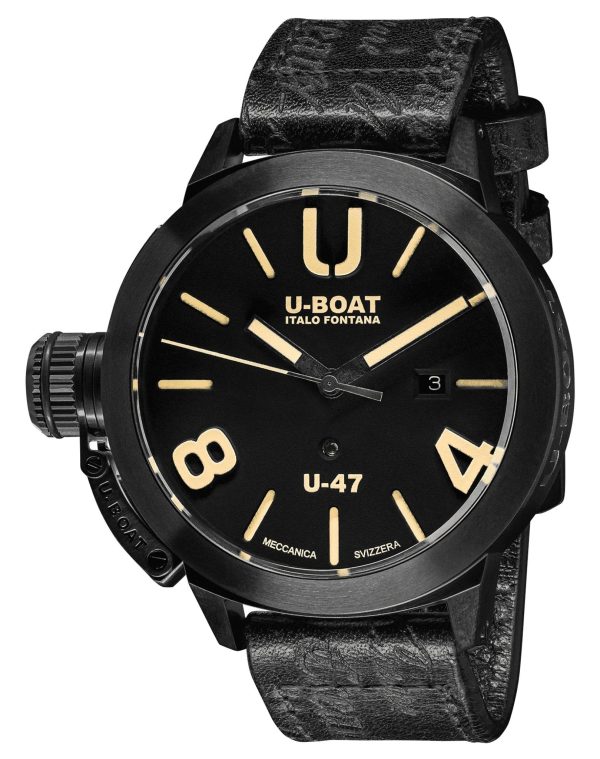 U-Boat Classico U-47 AB1 Automatic Black PVD Black Dial Black Leather Strap Date Mens Watch 9160 Supply