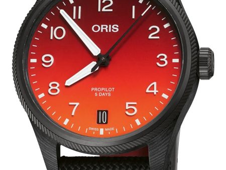 Limited Edition Oris ProPilot Coulson Automatic Carbon Fiber Titanium Red Dial Black Textile Strap Date Mens Watch 400 7784 8786-Set Discount