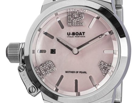 U-Boat Classico Stainless Steel Pink Mother-Of-Pearl Dial Diamonds Date Quartz Womens Watch 8898 For Sale