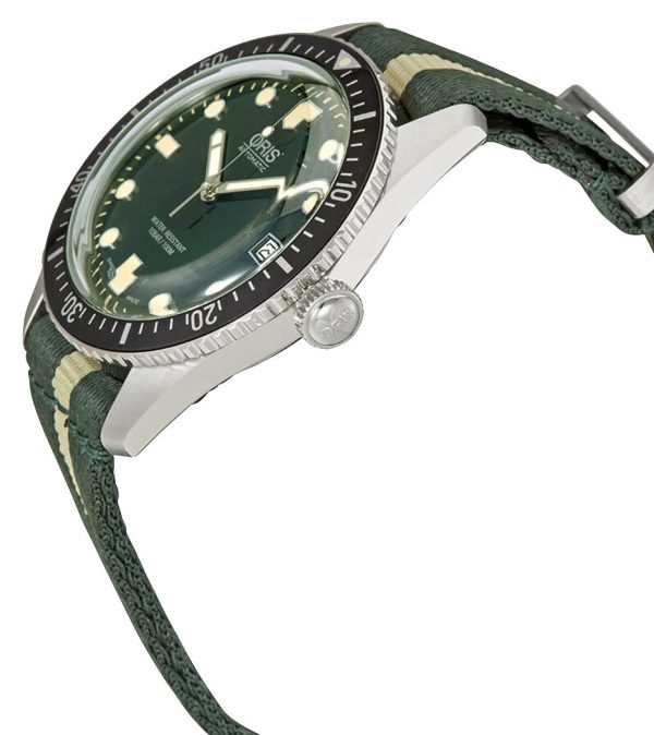 Oris Divers Sixty-Five Automatic Stainless Steel Green Dial Green Beige Textile Strap Date Mens Watch 733 7720 4057-07 5 21 24FC Hot on Sale