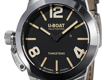 U-Boat Classico Stratos Manual Wind Stainless Steel Black Dial Brown Leather Strap Mens Watch 9002 For Cheap