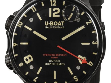 U-Boat Capsoil Doppiotempo Black DLC Steel Black Dial Black Rubber Strap Swiss Electro-mechanical Mens Watch 8770 Discount