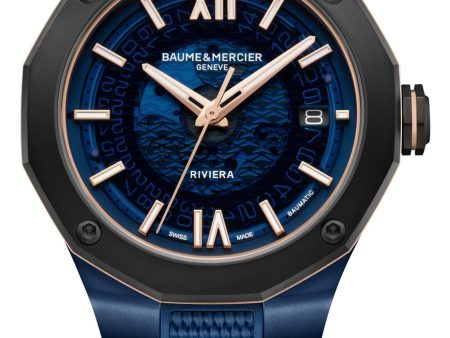 Baume & Mercier Riviera Automatic Blue PVD & Titanium Blue Dial Blue Rubber Strap Date Mens Watch M0A10769 For Cheap