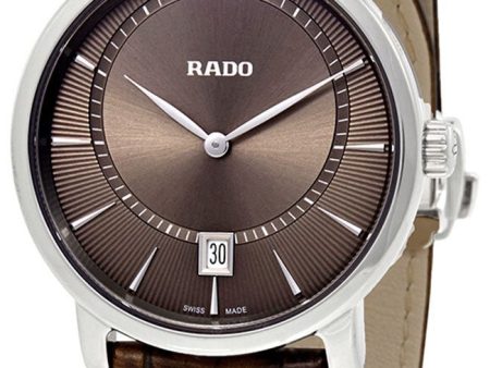 Rado Diamaster XL Silver Tone Ceramic Brown Dial Brown Leather Strap Quartz Mens Watch R14135306 Hot on Sale