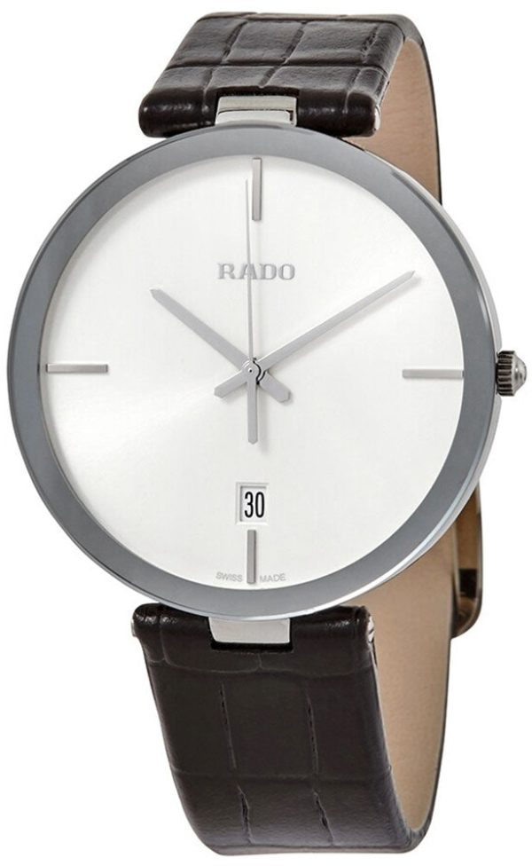 Rado Florence White Dial Date Black Leather Strap Quartz Mens Watch R48870015 Cheap