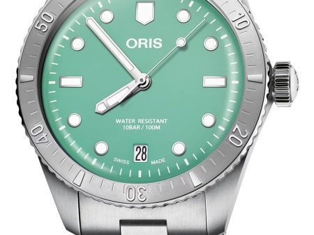 Oris Divers Sixty-Five Cotton Candy Automatic Stainless Steel Green Dial Date Unisex Watch 733 7771 4057-07 8 19 18 Discount