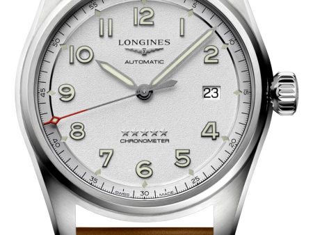 Longines Spirit Automatic Chronometer Stainless Steel Silver Dial Brown Leather Strap Date Mens Watch L3.810.4.73.2 Hot on Sale