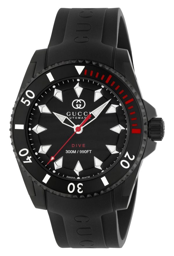 Gucci Dive Automatic Black PVD Black Dial Black Rubber Strap Divers Mens Watch YA136361 Fashion