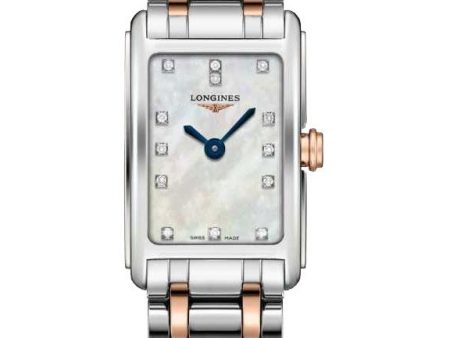 Longines DolceVita Stainless Steel & Rose Gold Mother-Of-Pearl Dial Diamonds Rectangle Quartz Womens Watch L5.258.5.87.7 For Cheap