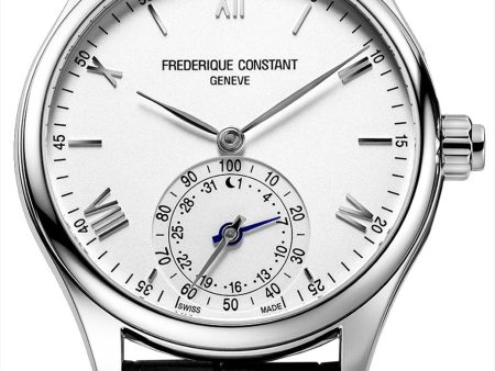 Frederique Constant Horological Smartwatch Stainless Steel White Dial Black Leather Strap Date Quartz Mens Smart Watch FC-285S5B6 Fashion