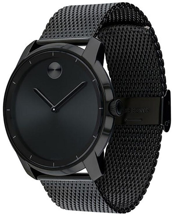 Movado Bold Black Dial Black Ion-plated Stainless Steel Mesh Band Quartz Mens Watch 3600261 Fashion