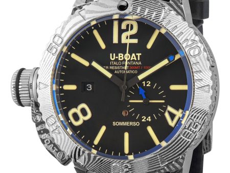 U-Boat Sommerso Damasco Automatic Damascus Steel Black Dial Black Rubber Strap Date Divers Mens Watch 9999 Online now