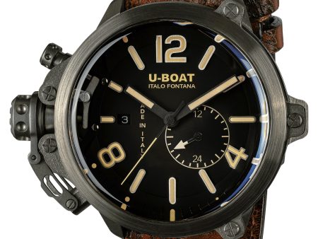 Limited Edition U-Boat Capsule Automatic Titanium Black Dial Brown Leather Strap Date Mens Watch 8805 Sale