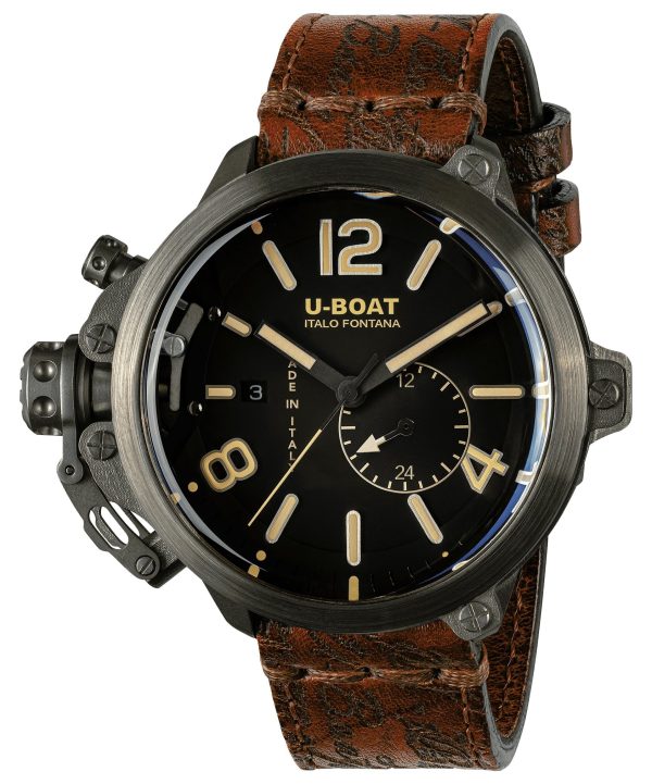 Limited Edition U-Boat Capsule Automatic Titanium Black Dial Brown Leather Strap Date Mens Watch 8805 Sale