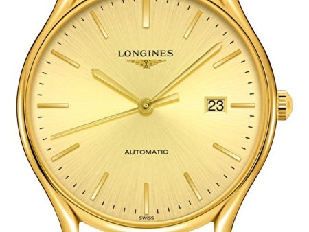 Longines Lyre Automatic Yellow Gold PVD Gold Dial Black Leather Strap Date Mens Watch L4.960.2.32.2 Online Sale