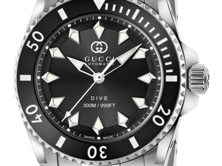 Gucci Dive Automatic Stainless Steel Black Dial Divers Mens Watch YA136353A Fashion