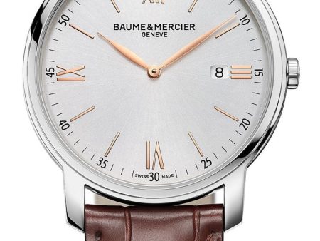 Baume & Mercier Classima Silver-Tone Dial Brown Leather Strap Date Quartz Mens Watch M0A10415 Cheap