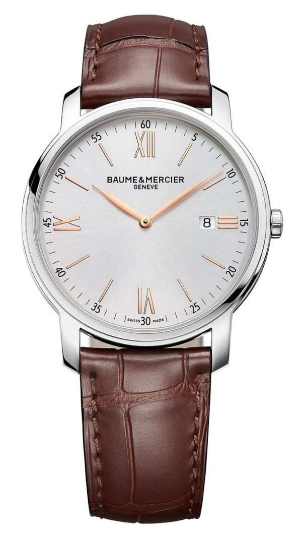 Baume & Mercier Classima Silver-Tone Dial Brown Leather Strap Date Quartz Mens Watch M0A10415 Cheap