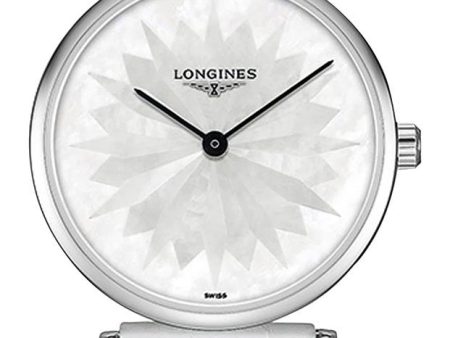 Longines La Grande Classique Stainless Steel Mother-Of-Pearl Dial White Leather Strap Quartz Womens Watch L4.209.4.05.2 Hot on Sale