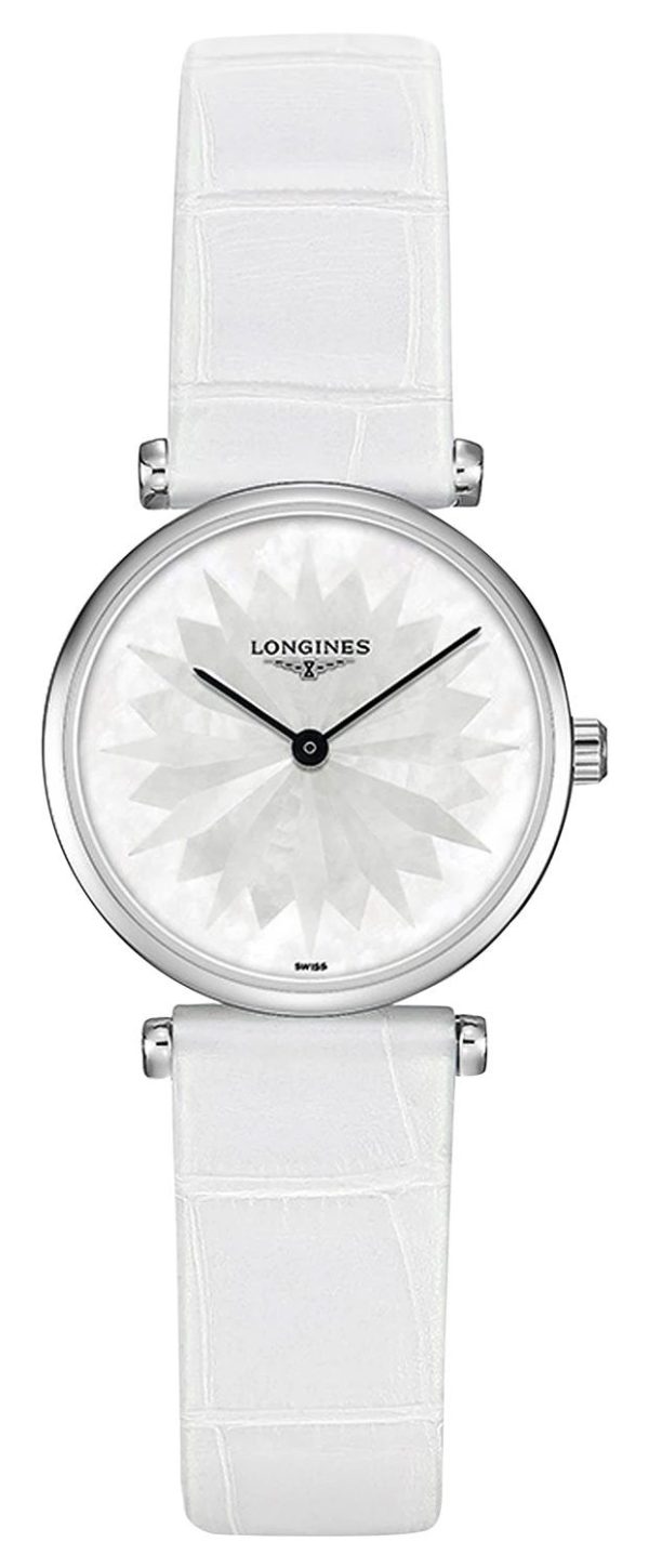 Longines La Grande Classique Stainless Steel Mother-Of-Pearl Dial White Leather Strap Quartz Womens Watch L4.209.4.05.2 Hot on Sale