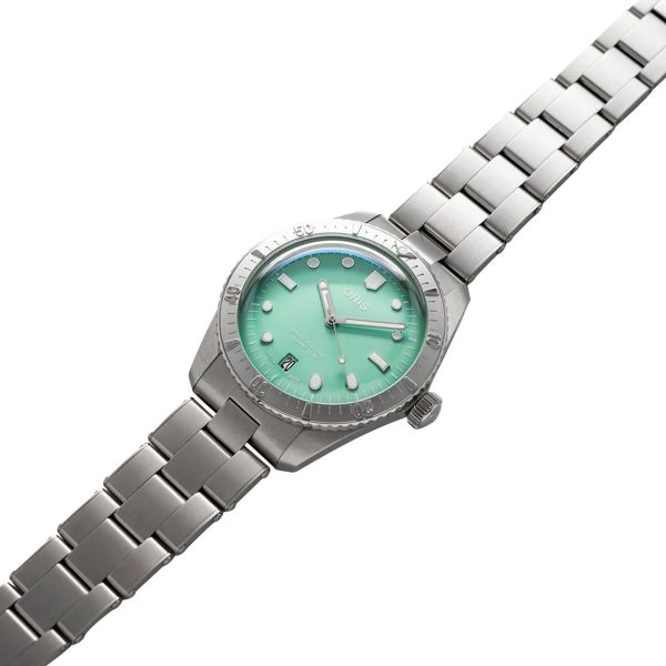 Oris Divers Sixty-Five Cotton Candy Automatic Stainless Steel Green Dial Date Unisex Watch 733 7771 4057-07 8 19 18 Discount