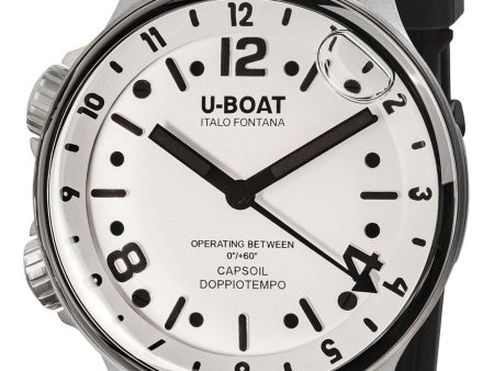 U-Boat Capsoil Doppiotempo Stainless Steel White Dial Black Rubber Strap Swiss Electro-mechanical Mens Watch 8888 Online now