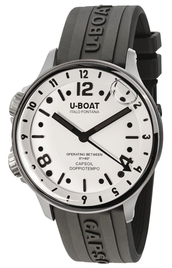 U-Boat Capsoil Doppiotempo Stainless Steel White Dial Black Rubber Strap Swiss Electro-mechanical Mens Watch 8888 Online now