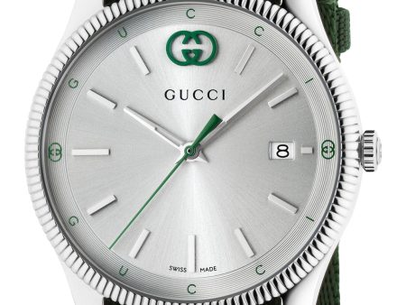 Gucci G-Timeless Stainless Steel Silver Dial Green Red Nylon Strap Date Quartz Unisex Watch YA1264236 For Discount