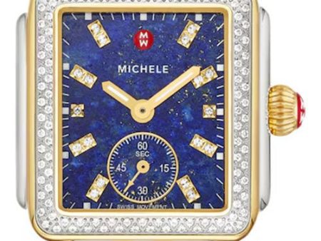 Michele Deco Mid Two-Tone Steel Diamonds Blue Lapis Dial Rectangle Womens Watch MWW06V000125 Fashion