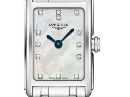 Longines DolceVita Stainless Steel Mother-Of-Pearl Dial Diamonds Rectangle Quartz Womens Watch L5.258.4.87.6 Online Sale