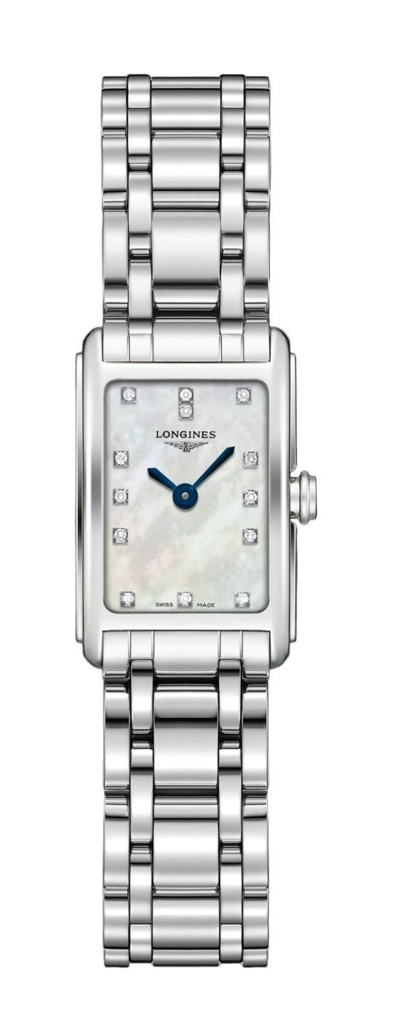 Longines DolceVita Stainless Steel Mother-Of-Pearl Dial Diamonds Rectangle Quartz Womens Watch L5.258.4.87.6 Online Sale